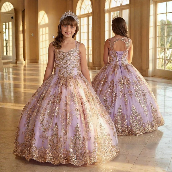 Lavender & Gold Glitter Princess Ball Gown