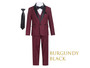 Slim Fit 7-Piece Suit Black Satin Shawl Lapel, Red Burgundy
