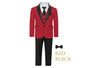 Slim Fit 7-Piece Suit Black Satin Shawl Lapel, Red Burgundy