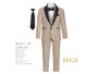 Slim Fit 7-Piece Suit Black Satin Shawl Lapel, Khaki White