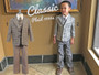 5-piece Linen Checker Regular Fit Suit, Brown Gray