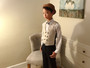 Boy Slim-Fit 5-Piece Tweed Suit, Blue Beige