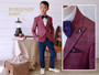 Teen Slim Fit 5-Piece Burgundy Plaid Suit