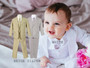 Christening Baptism Baby to Boy 5-Piece Regular Fit Suit, Beige Silver White