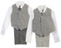 4-piece Linen Checkered Vest Set, Light Dark Gray