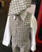 4-piece Linen Checkered Vest Set, Light Dark Gray