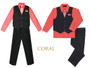 5-piece Pinstripe Vest Set, Regular Fit, Burgundy Coral Pink Red