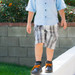 Light Blue Shirt and Plaid Shorts