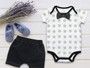 2 piece White Star Bow Onesie and Black Shorts