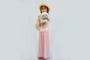 2 piece Pink Off Shoulder Maxi Dress, Flower sash