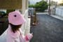 Kitty Straw Cloche Hat, Beige White Pink Fuchsia