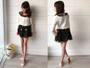 2-piece Lace Sweatshirt, Black Tulle Leather Skirt