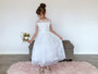 White Organza Tulle Sequins Floral Gown Size 6