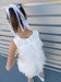 White Floral Lace Feathery Tulle Dress