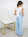 White Blue Bow Wings Jumpsuit with Belt