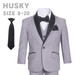 Boy Husky Plus Size 7-Piece Suit Satin Shawl Lapel, Silver