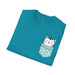 Cat Turquoise Pocket Cotton Graphic T-Shirt