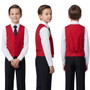 Boy Slim Fit 7-Piece Suit Satin Shawl Lapel, Red Burgundy