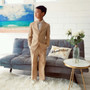 Boy Slim-Fit Cotton Linen Suit, Blue Gray Khaki