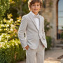 Boy Slim-Fit Cotton Linen Suit, Blue Gray Khaki
