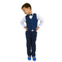 Boy Slim Fit 7-piece Suit Satin Shawl Lapel, Navy Indigo, Royal Blue