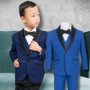 Boy Slim Fit 7-piece Suit Satin Shawl Lapel, Navy Indigo, Royal Blue