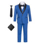 Boy Slim Fit 7-piece Suit Satin Shawl Lapel, Navy Indigo, Royal Blue