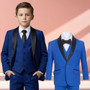 Boy Slim Fit 7-piece Suit Satin Shawl Lapel, Navy Indigo, Royal Blue