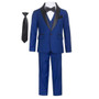 Boy Slim Fit 7-piece Suit Satin Shawl Lapel, Navy Indigo, Royal Blue