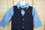 4-piece Checkered Vest Set, Regular Fit, Navy Blue, Black Green