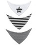3x Bandana Bibs, Star Striped Black White