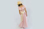 2 piece Pink Off Shoulder Maxi Dress, Flower sash