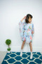 Kimono Geisha Yukata Anime Floral Blue Dress, Costume Cosplay