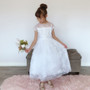 White Organza Tulle Sequins Floral Gown Size 6