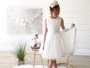 White Ruffles Tulle Floral Waistline Dress