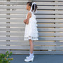 White Floral Lace Feathery Tulle Dress