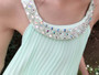 Mint Pleated Chiffon Rhinestones Dress