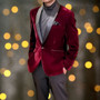 Boy Slim Fit Velvet Blazer, Burgundy
