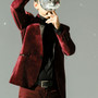 Boy Slim Fit Velvet Blazer, Burgundy