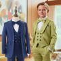Boy Slim-Fit 5-Piece Cotton Suit, Indigo Lime