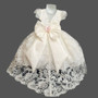 3-piece Floral Lace Puff Sleeves Dress Gown with Train, White Ivory