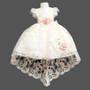 3-piece Floral Lace Puff Sleeves Gown with Train & Bonnet, White Ivory