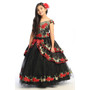 3-piece Charra Rose Tulle Ballgown, Black Red