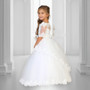 Cascading Layers 3/4 Sleeves White Organza Gown