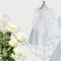3-piece White Drop Shoulder Puff Sleeves Virgin Mary Gown with Train