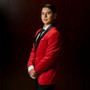Boy Slim Fit Velvet Blazer, Red