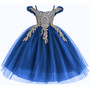 Gold Embroidery Sparkle Tea Length Dress, Royal Emerald