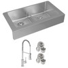 Elkay ECTRUFA32179FCC Crosstown 18 Gauge Stainless Steel 35-7/8" x 20-1/4" x 9", Equal Double Bowl Farmhouse Sink and Faucet Kit with Aqua Divide and Drain