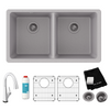 Elkay ELGU3322GS0FLC Quartz Classic 33" x 18-1/2" x 9-1/2", Equal Double Bowl Undermount Sink Kit with Filtered Faucet, Greystone