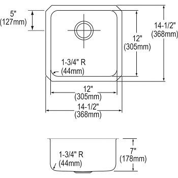 Elkay ELUH1212 Edelstahl Spüle – Unterbau, 14,5 X 14,5 Zoll, 18-Gauge, Single Bowl, Mit Schalldämmung